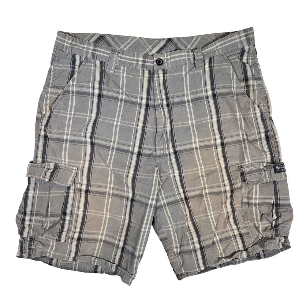 Wrangler Mens Grey Plaid Cargo Shorts 38 Relaxed Fit Cotton 60CMW6U Utility